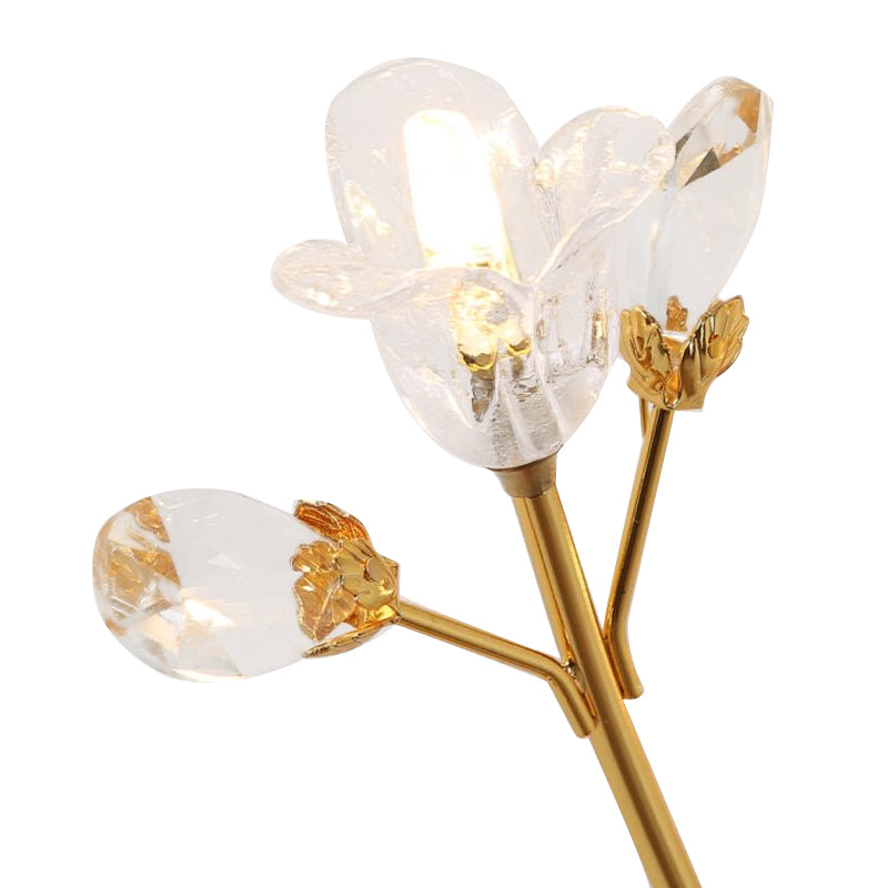 Crystal Flower and Leaf Wall Light Fixture Simple Style 3 Lights Gold Wall Sconce Light Clearhalo 'Modern wall lights' 'Modern' 'Wall Lamps & Sconces' 'Wall Lights' Lighting' 215016