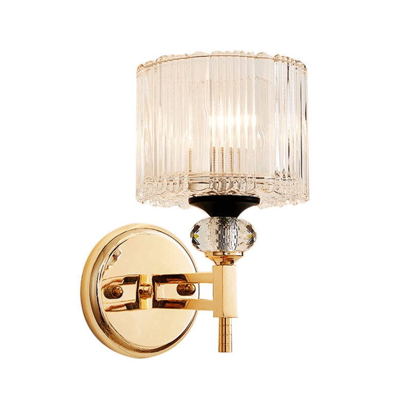 Contemporary 1 Light Wall Light Fixture with Crystal Shade Gold Cylinder Sconce Light Clearhalo 'Modern wall lights' 'Modern' 'Wall Lamps & Sconces' 'Wall Lights' Lighting' 215019