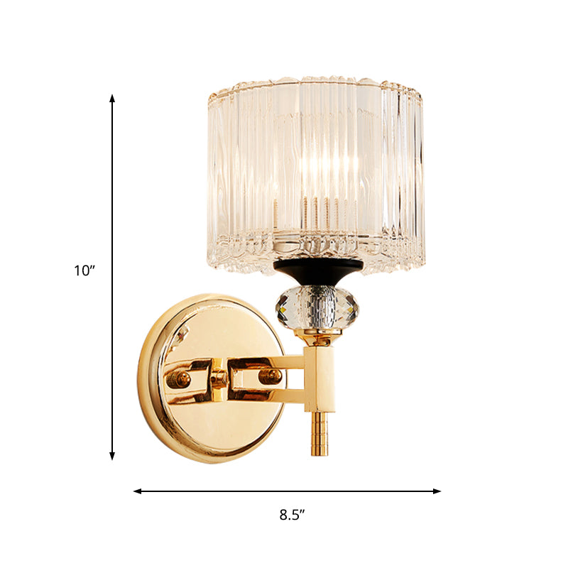 Contemporary 1 Light Wall Light Fixture with Crystal Shade Gold Cylinder Sconce Light Clearhalo 'Modern wall lights' 'Modern' 'Wall Lamps & Sconces' 'Wall Lights' Lighting' 215020