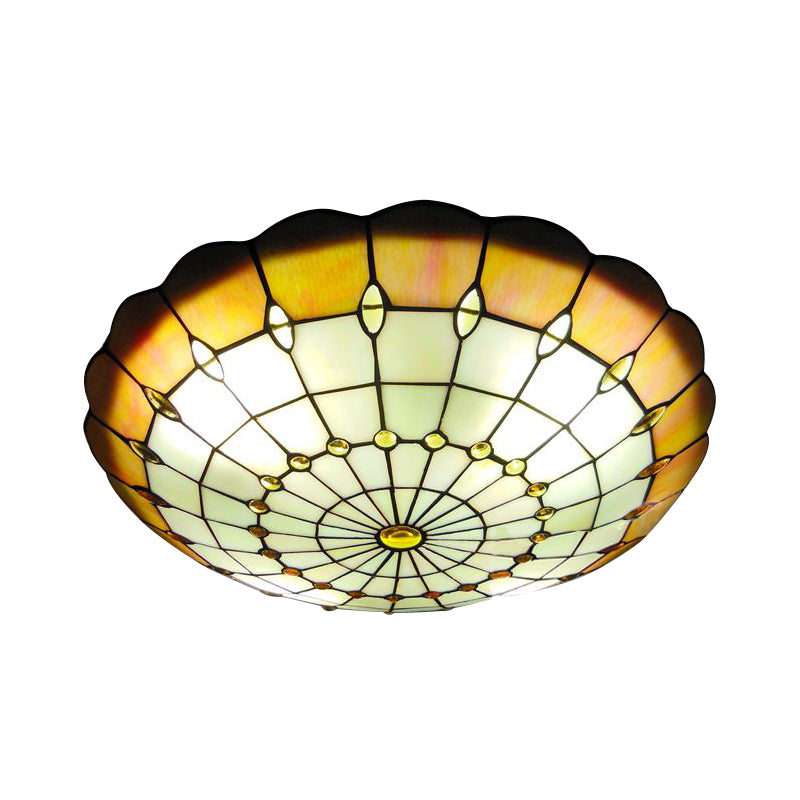 12"/16"/19.5" W Bedroom Ceiling Lights Tiffany Yellow Dome Shade Flush Mount Light with Jewel Decoration Yellow 19.5" Clearhalo 'Ceiling Lights' 'Close To Ceiling Lights' 'Close to ceiling' 'Flush mount' Lighting' 21503