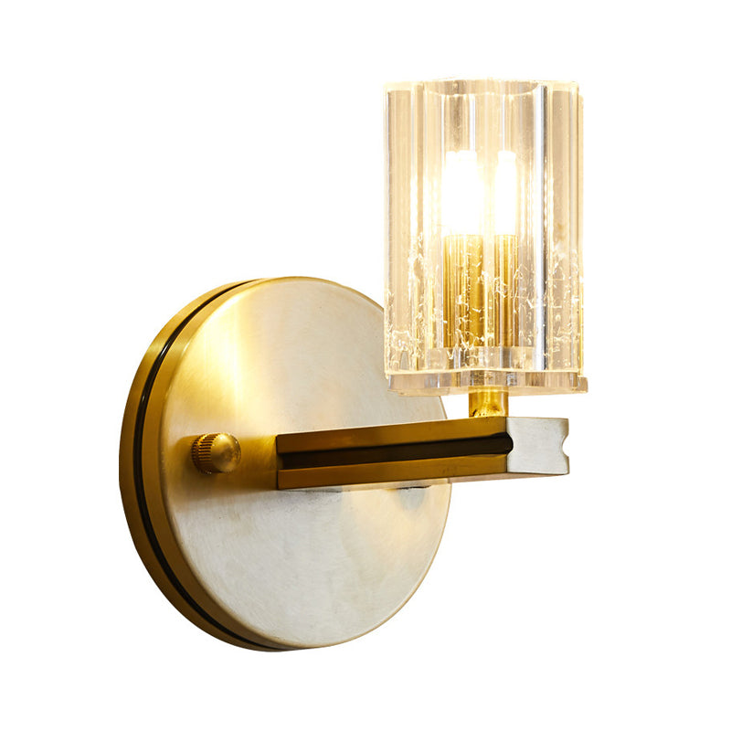 Prismatic Crystal Cylinder Sconce Light Contemporary 1 Light Wall Mount Light in Brass Clearhalo 'Modern wall lights' 'Modern' 'Wall Lamps & Sconces' 'Wall Lights' Lighting' 215032