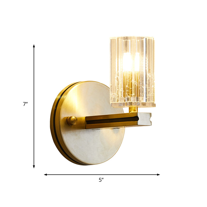 Prismatic Crystal Cylinder Sconce Light Contemporary 1 Light Wall Mount Light in Brass Clearhalo 'Modern wall lights' 'Modern' 'Wall Lamps & Sconces' 'Wall Lights' Lighting' 215033