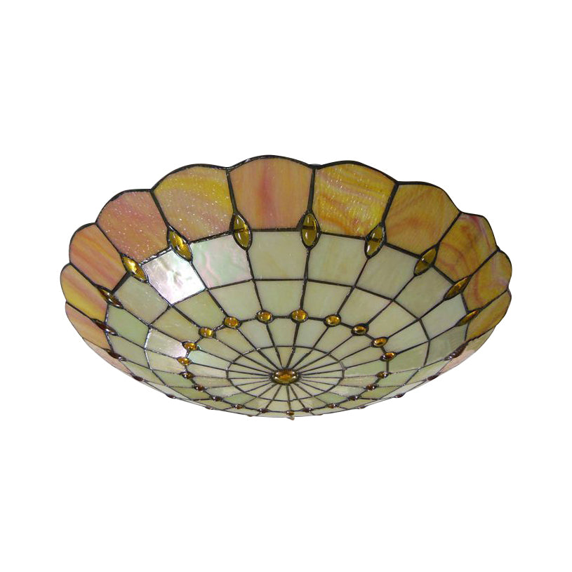 12"/16"/19.5" W Bedroom Ceiling Lights Tiffany Yellow Dome Shade Flush Mount Light with Jewel Decoration Clearhalo 'Ceiling Lights' 'Close To Ceiling Lights' 'Close to ceiling' 'Flush mount' Lighting' 21504