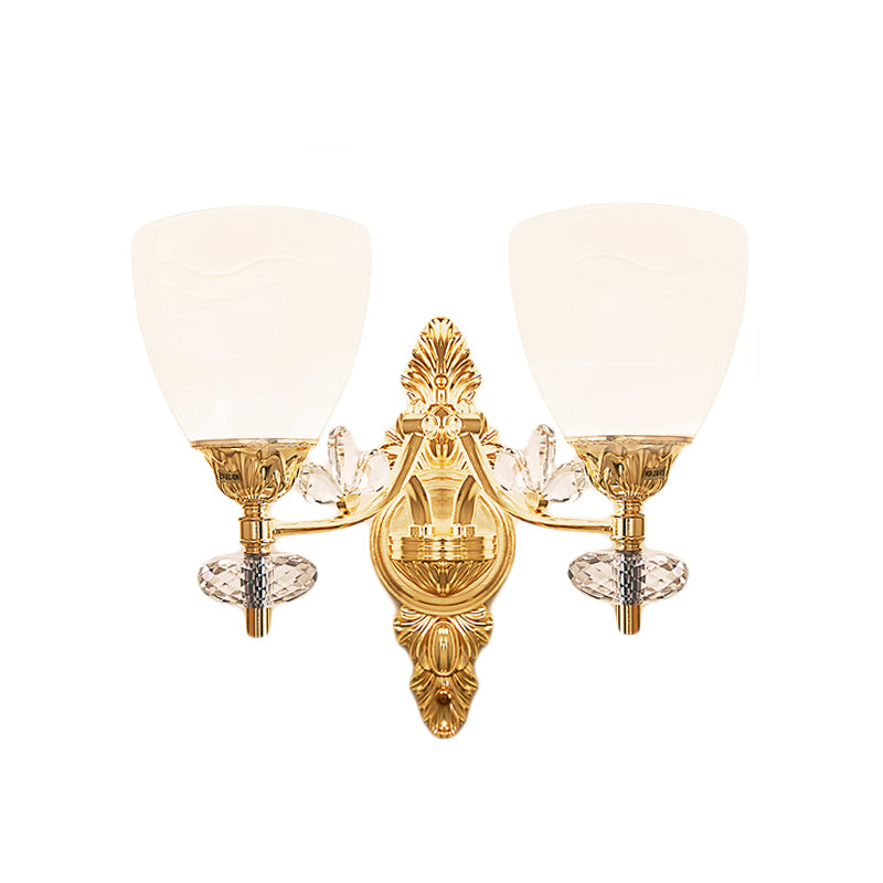 Modernist Cone Wall Mount Light Glass 1/2 Lights Bedroom Sconce Light with Crystal Accent in Gold Clearhalo 'Modern wall lights' 'Modern' 'Wall Lamps & Sconces' 'Wall Lights' Lighting' 215049