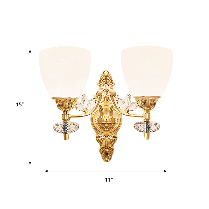 Modernist Cone Wall Mount Light Glass 1/2 Lights Bedroom Sconce Light with Crystal Accent in Gold Clearhalo 'Modern wall lights' 'Modern' 'Wall Lamps & Sconces' 'Wall Lights' Lighting' 215050