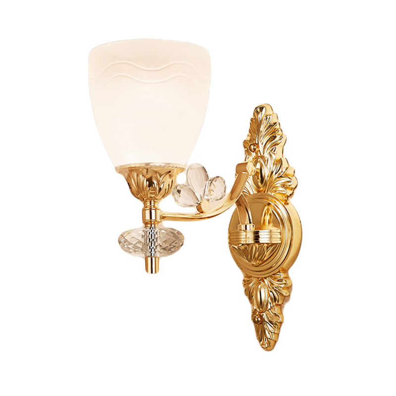 Modernist Cone Wall Mount Light Glass 1/2 Lights Bedroom Sconce Light with Crystal Accent in Gold Clearhalo 'Modern wall lights' 'Modern' 'Wall Lamps & Sconces' 'Wall Lights' Lighting' 215052