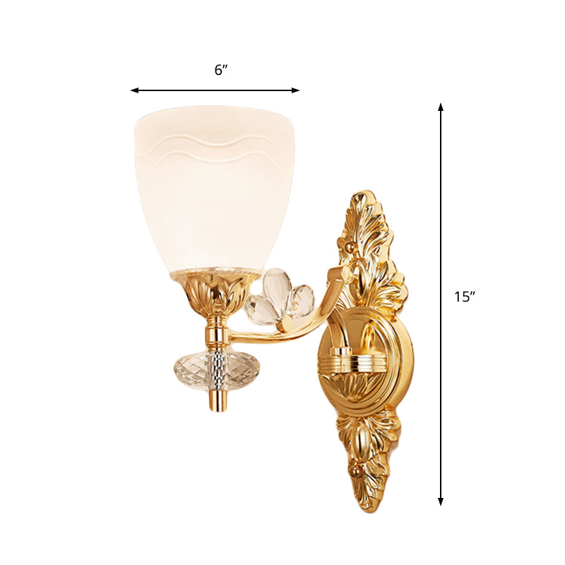 Modernist Cone Wall Mount Light Glass 1/2 Lights Bedroom Sconce Light with Crystal Accent in Gold Clearhalo 'Modern wall lights' 'Modern' 'Wall Lamps & Sconces' 'Wall Lights' Lighting' 215053