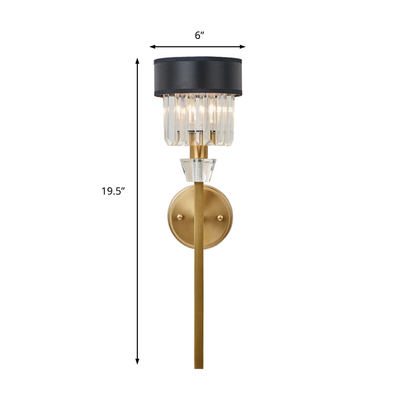 Modern 1 Light Wall Mount Light with Crystal and Fabric Shade Brass Cylinder Wall Sconce Light Clearhalo 'Modern wall lights' 'Modern' 'Wall Lamps & Sconces' 'Wall Lights' Lighting' 215062