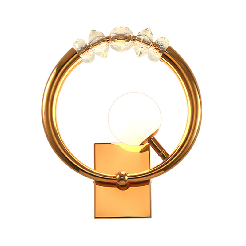 Gold Ring Wall Sconce Light Simple Style 1 Light Metal Wall Mount Light with Crystal Accent Clearhalo 'Modern wall lights' 'Modern' 'Wall Lamps & Sconces' 'Wall Lights' Lighting' 215066