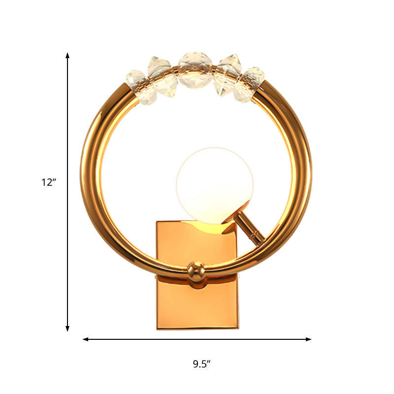 Gold Ring Wall Sconce Light Simple Style 1 Light Metal Wall Mount Light with Crystal Accent Clearhalo 'Modern wall lights' 'Modern' 'Wall Lamps & Sconces' 'Wall Lights' Lighting' 215067