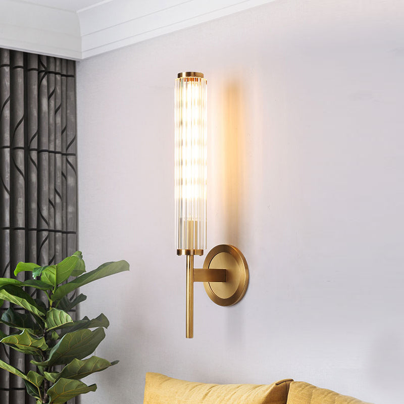 Crystal Rod Cylinder Wall Light Fixture Contemporary 1 Light Brass Wall Mount Light Brass Clearhalo 'Modern wall lights' 'Modern' 'Wall Lamps & Sconces' 'Wall Lights' Lighting' 215069