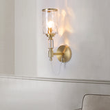 Cylinder Wall Light Postmodern Water Glass 1/2 Lights Brass Sconce Light with Crystal Strand Accent Clearhalo 'Modern wall lights' 'Modern' 'Wall Lamps & Sconces' 'Wall Lights' Lighting' 215075