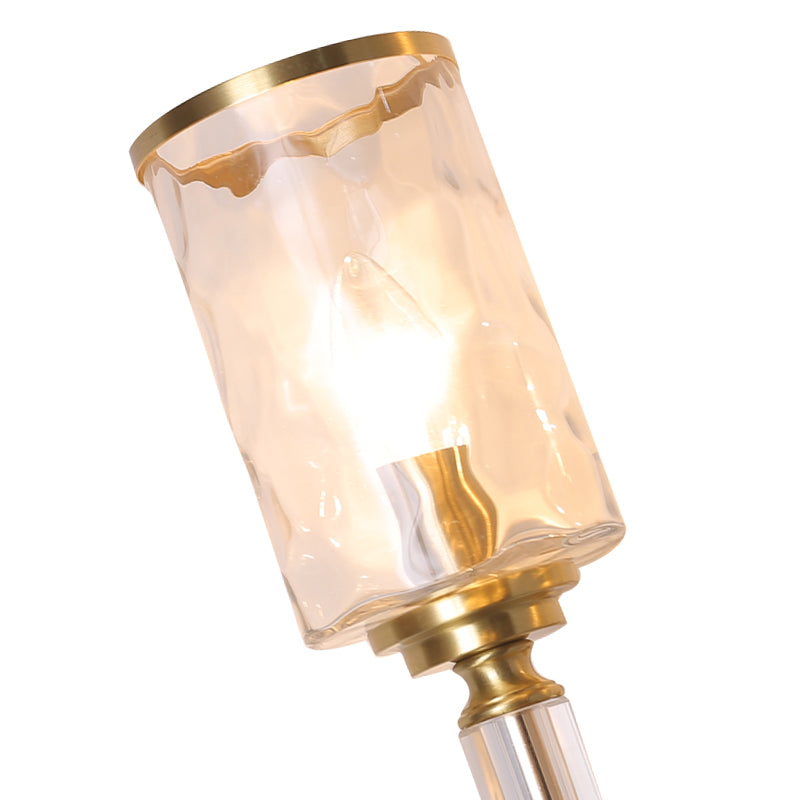 Cylinder Wall Light Postmodern Water Glass 1/2 Lights Brass Sconce Light with Crystal Strand Accent Clearhalo 'Modern wall lights' 'Modern' 'Wall Lamps & Sconces' 'Wall Lights' Lighting' 215081