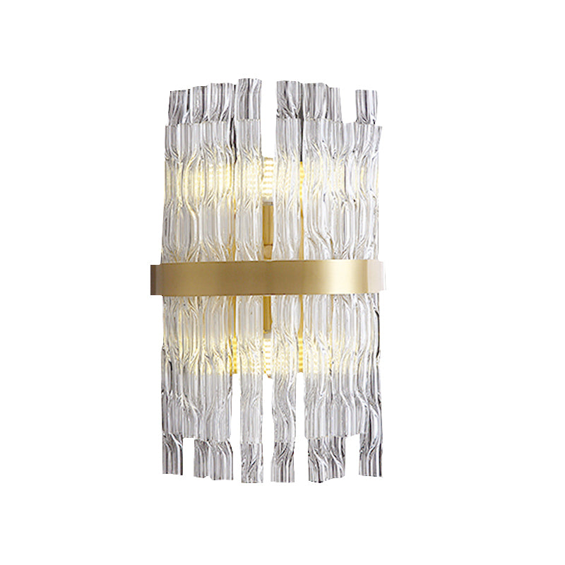 Half-Cylinder Wall Light Fixture Postmodern Crystal Rod 1 Light Brass Sconce Light Clearhalo 'Modern wall lights' 'Modern' 'Wall Lamps & Sconces' 'Wall Lights' Lighting' 215084