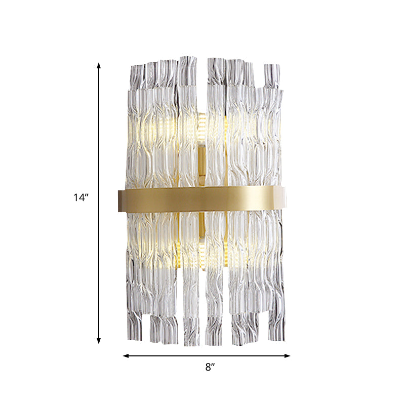 Half-Cylinder Wall Light Fixture Postmodern Crystal Rod 1 Light Brass Sconce Light Clearhalo 'Modern wall lights' 'Modern' 'Wall Lamps & Sconces' 'Wall Lights' Lighting' 215085