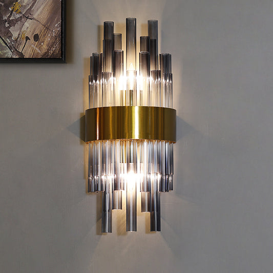 Postmodern Cylinder Wall Light Fixture Fluted Glass 1 Light Hallway Sconce Light in Brass Brass Clearhalo 'Modern wall lights' 'Modern' 'Wall Lamps & Sconces' 'Wall Lights' Lighting' 215086