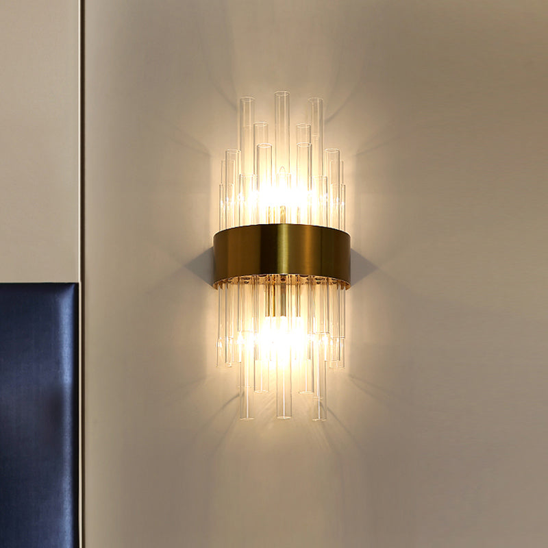 Postmodern Cylinder Wall Light Fixture Fluted Glass 1 Light Hallway Sconce Light in Brass Clearhalo 'Modern wall lights' 'Modern' 'Wall Lamps & Sconces' 'Wall Lights' Lighting' 215087