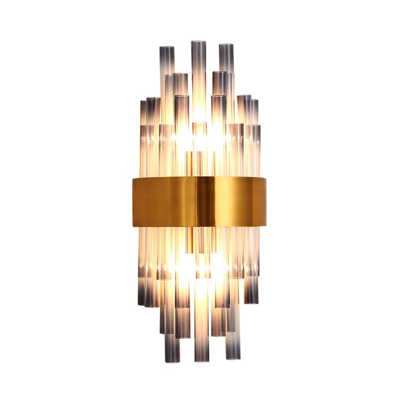 Postmodern Cylinder Wall Light Fixture Fluted Glass 1 Light Hallway Sconce Light in Brass Clearhalo 'Modern wall lights' 'Modern' 'Wall Lamps & Sconces' 'Wall Lights' Lighting' 215088