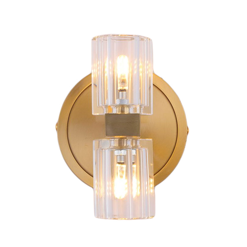 Prismatic Crystal Cylinder Wall Mount Light Postmodern 2 Lights Brass Up and Down Sconce Light Clearhalo 'Modern wall lights' 'Modern' 'Wall Lamps & Sconces' 'Wall Lights' Lighting' 215093