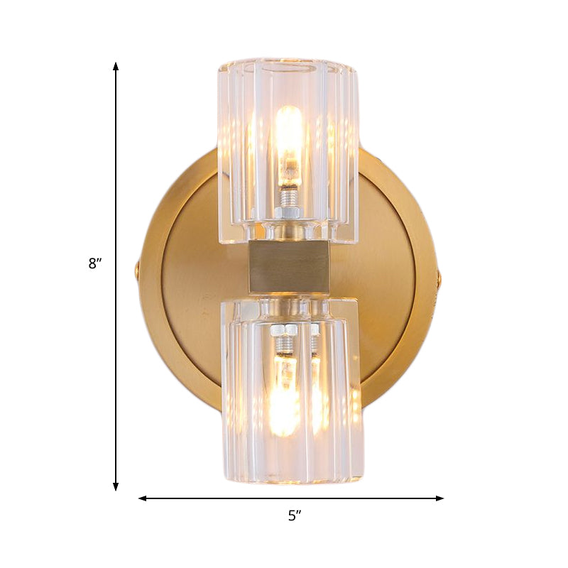 Prismatic Crystal Cylinder Wall Mount Light Postmodern 2 Lights Brass Up and Down Sconce Light Clearhalo 'Modern wall lights' 'Modern' 'Wall Lamps & Sconces' 'Wall Lights' Lighting' 215094