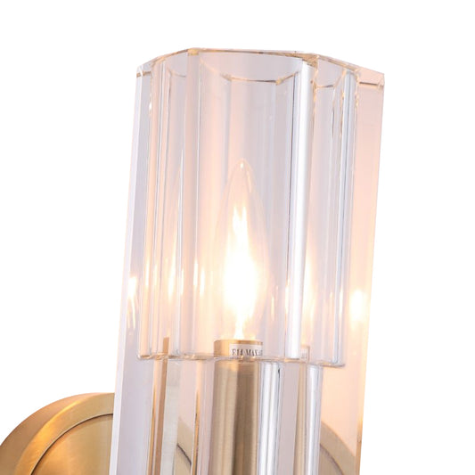 Prismatic Crystal Cylinder Wall Mount Light Postmodern 2 Lights Brass Up and Down Sconce Light Clearhalo 'Modern wall lights' 'Modern' 'Wall Lamps & Sconces' 'Wall Lights' Lighting' 215095