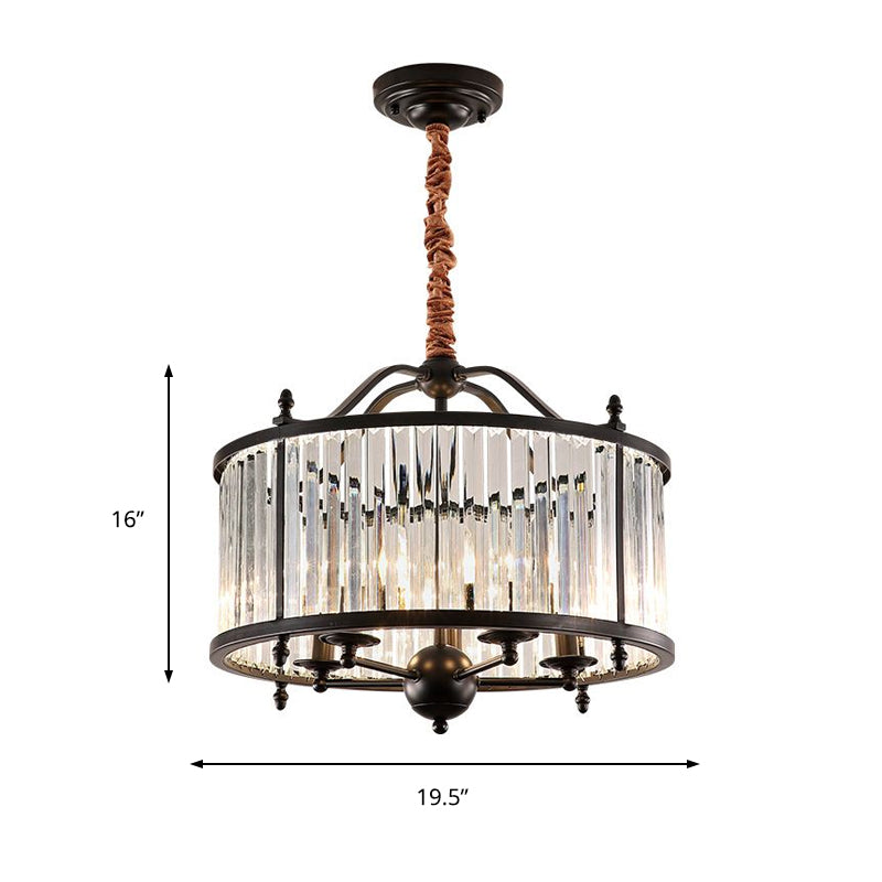 Rustic Cylinder Crystal Prism Chandelier Light 3/5 Lights Hanging Ceiling Light for Dining Room in Black Clearhalo 'Ceiling Lights' 'Chandeliers' 'Glass shade' 'Glass' 'Modern Chandeliers' 'Modern' Lighting' 215107