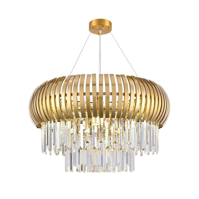 Modern 5 Lights Hanging Ceiling Light with Crystal and Metal Shade Gold Lantern Chandelier Light Clearhalo 'Ceiling Lights' 'Chandeliers' 'Modern Chandeliers' 'Modern' Lighting' 215141