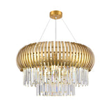 Modern 5 Lights Hanging Ceiling Light with Crystal and Metal Shade Gold Lantern Chandelier Light Clearhalo 'Ceiling Lights' 'Chandeliers' 'Modern Chandeliers' 'Modern' Lighting' 215141