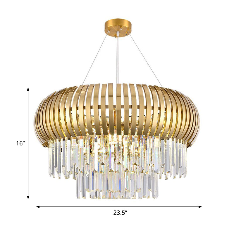 Modern 5 Lights Hanging Ceiling Light with Crystal and Metal Shade Gold Lantern Chandelier Light Clearhalo 'Ceiling Lights' 'Chandeliers' 'Modern Chandeliers' 'Modern' Lighting' 215142