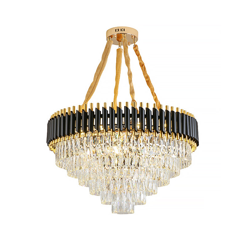 Conical Chandelier Light Modernism Crystal 4 Lights Black Hanging Ceiling Light for Living Room Clearhalo 'Ceiling Lights' 'Chandeliers' 'Modern Chandeliers' 'Modern' Lighting' 215146