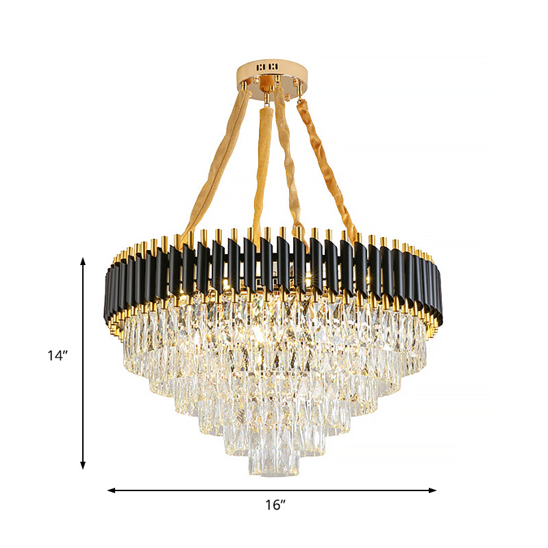 Conical Chandelier Light Modernism Crystal 4 Lights Black Hanging Ceiling Light for Living Room Clearhalo 'Ceiling Lights' 'Chandeliers' 'Modern Chandeliers' 'Modern' Lighting' 215147