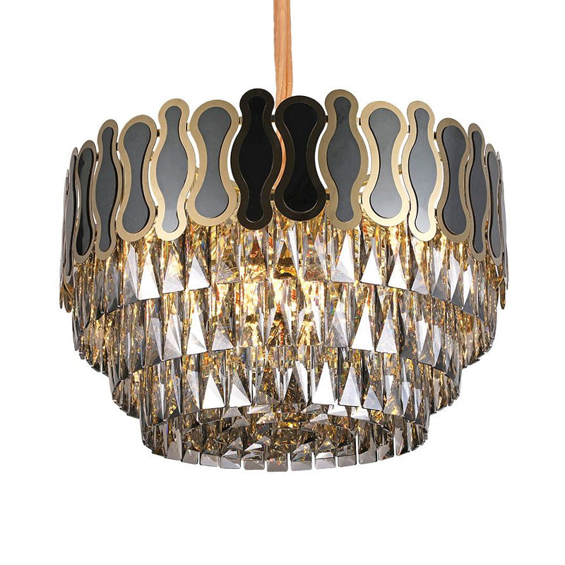 Metal and Crystal Tiered Hanging Light Fixture Modern 8/11 Lights Black Chandelier Light, 18"/23.5" Wide Clearhalo 'Ceiling Lights' 'Chandeliers' 'Modern Chandeliers' 'Modern' Lighting' 215156