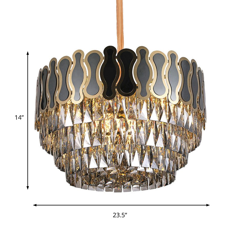 Metal and Crystal Tiered Hanging Light Fixture Modern 8/11 Lights Black Chandelier Light, 18"/23.5" Wide Clearhalo 'Ceiling Lights' 'Chandeliers' 'Modern Chandeliers' 'Modern' Lighting' 215157