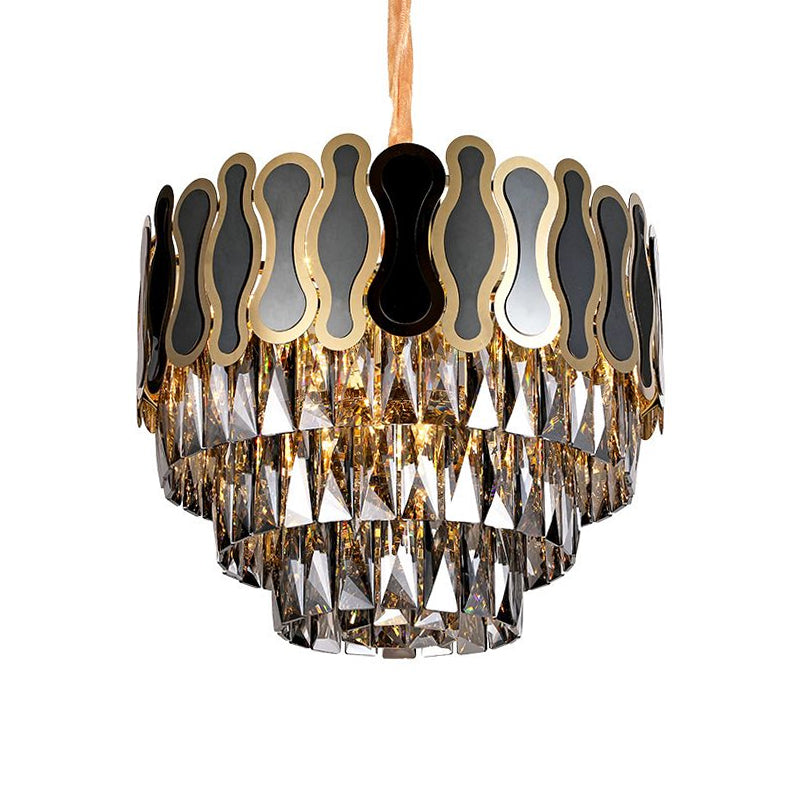 Metal and Crystal Tiered Hanging Light Fixture Modern 8/11 Lights Black Chandelier Light, 18"/23.5" Wide Clearhalo 'Ceiling Lights' 'Chandeliers' 'Modern Chandeliers' 'Modern' Lighting' 215159