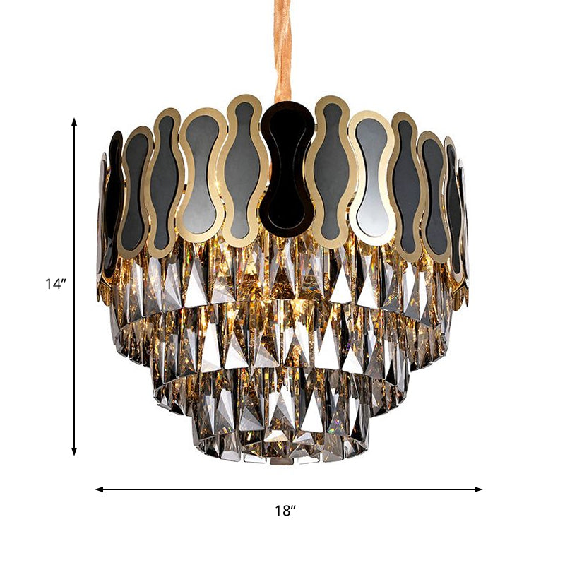 Metal and Crystal Tiered Hanging Light Fixture Modern 8/11 Lights Black Chandelier Light, 18"/23.5" Wide Clearhalo 'Ceiling Lights' 'Chandeliers' 'Modern Chandeliers' 'Modern' Lighting' 215160