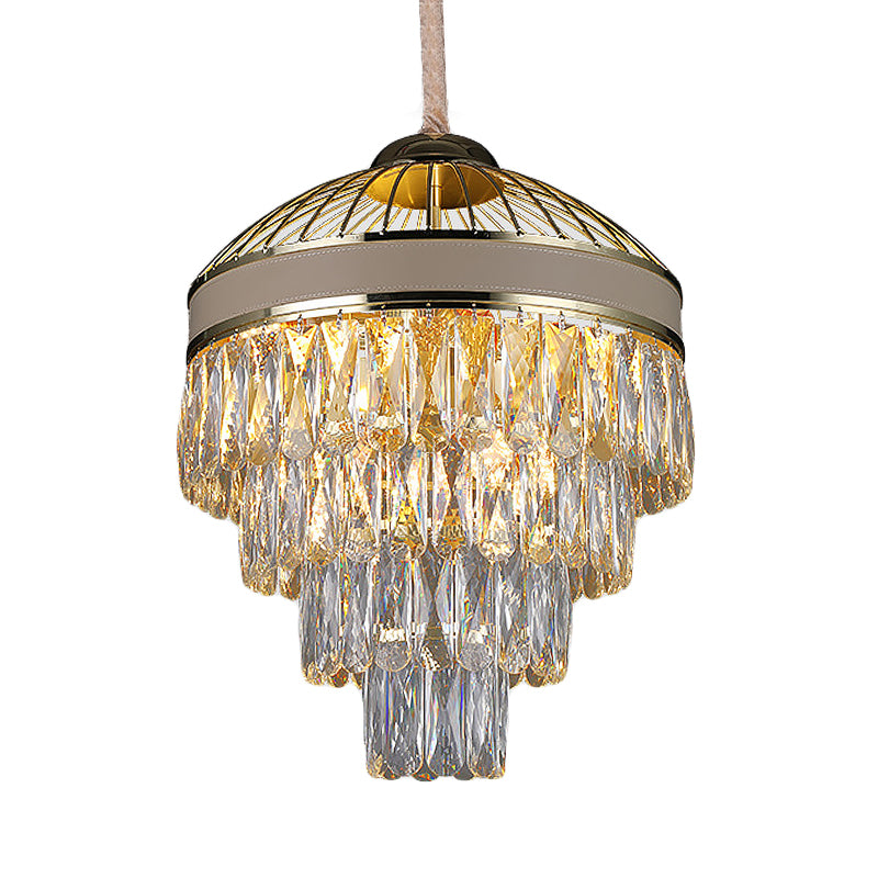 Gold 4 Tiers Hanging Ceiling Light Contemporary 7 Lights Crystal Chandelier Light Fixture Clearhalo 'Ceiling Lights' 'Chandeliers' 'Modern Chandeliers' 'Modern' Lighting' 215164