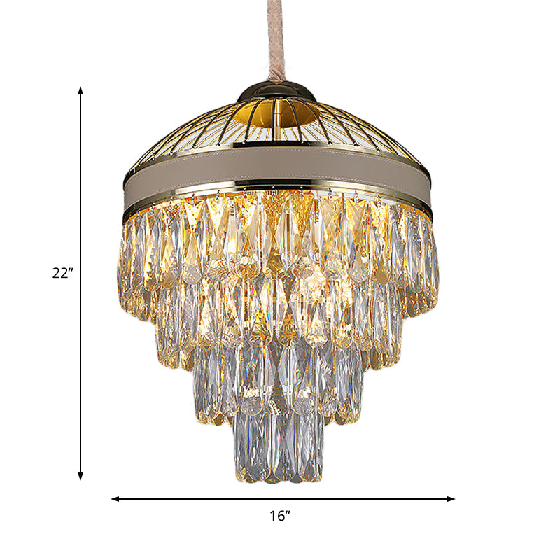 Gold 4 Tiers Hanging Ceiling Light Contemporary 7 Lights Crystal Chandelier Light Fixture Clearhalo 'Ceiling Lights' 'Chandeliers' 'Modern Chandeliers' 'Modern' Lighting' 215165