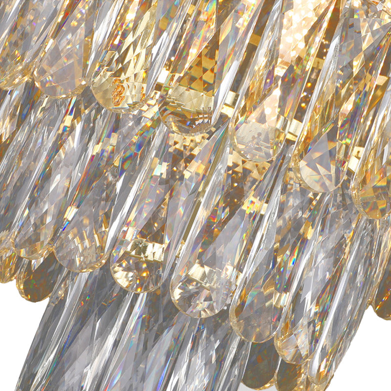 Gold 4 Tiers Hanging Ceiling Light Contemporary 7 Lights Crystal Chandelier Light Fixture Clearhalo 'Ceiling Lights' 'Chandeliers' 'Modern Chandeliers' 'Modern' Lighting' 215166