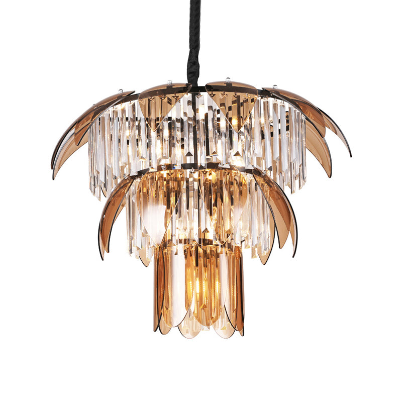 3 Layers Chandelier Light Fixture Modernism Crystal Prism 10 Lights Living Room Ceiling Light Clearhalo 'Ceiling Lights' 'Chandeliers' 'Modern Chandeliers' 'Modern' Lighting' 215169