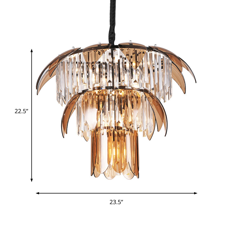 3 Layers Chandelier Light Fixture Modernism Crystal Prism 10 Lights Living Room Ceiling Light Clearhalo 'Ceiling Lights' 'Chandeliers' 'Modern Chandeliers' 'Modern' Lighting' 215170