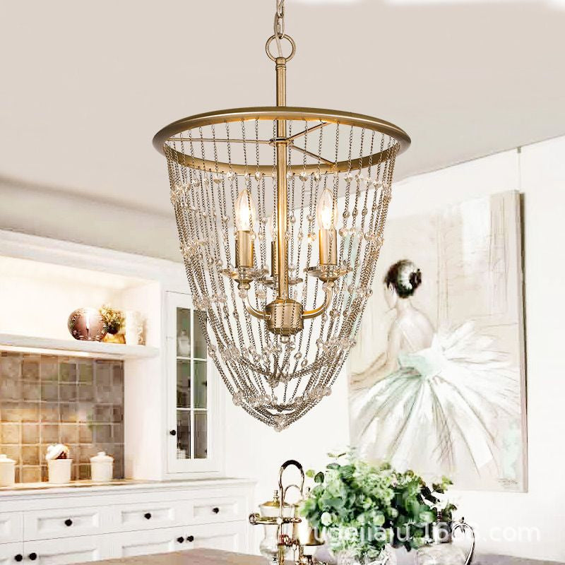 Wire Mesh Chandelier Light Modern Metal 3 Lights Gold Pendant Light with Crystal Accent Gold Clearhalo 'Ceiling Lights' 'Chandeliers' 'Modern Chandeliers' 'Modern' Lighting' 215177