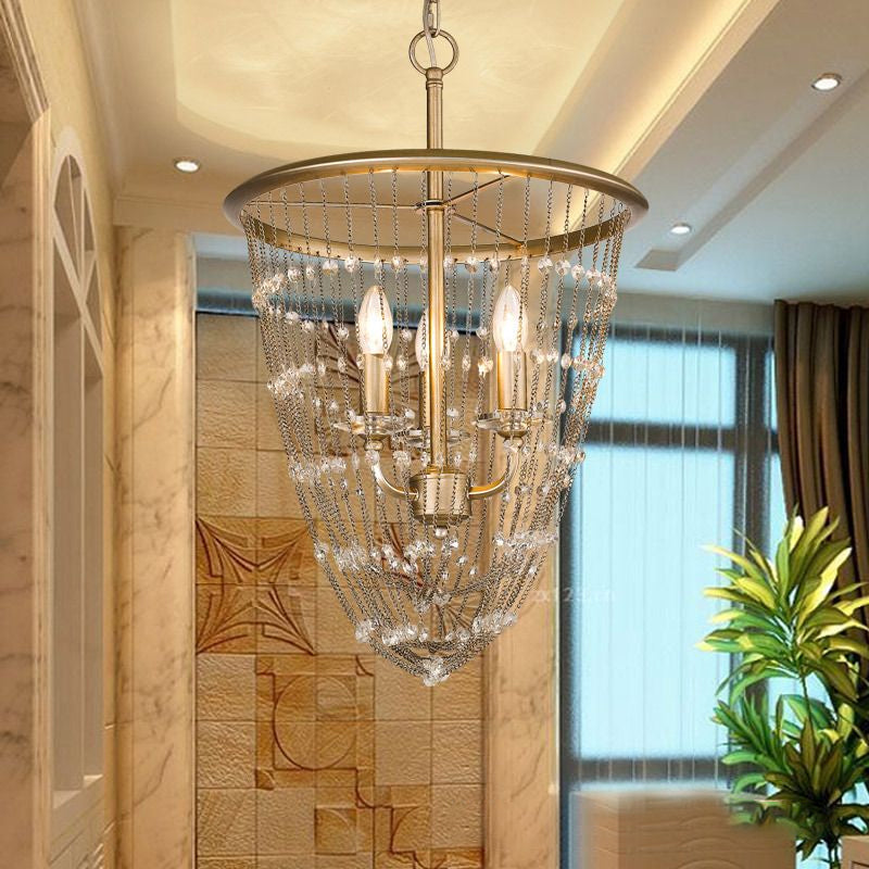 Wire Mesh Chandelier Light Modern Metal 3 Lights Gold Pendant Light with Crystal Accent Clearhalo 'Ceiling Lights' 'Chandeliers' 'Modern Chandeliers' 'Modern' Lighting' 215178