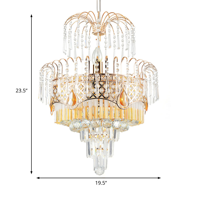 3/7 Lights Dining Room Ceiling Lamp with Layered Crystal Shade Modern Gold Chandelier Light, 18"/19.5" Wide Clearhalo 'Ceiling Lights' 'Chandeliers' 'Modern Chandeliers' 'Modern' Lighting' 215184