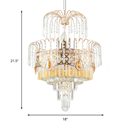 3/7 Lights Dining Room Ceiling Lamp with Layered Crystal Shade Modern Gold Chandelier Light, 18"/19.5" Wide Clearhalo 'Ceiling Lights' 'Chandeliers' 'Modern Chandeliers' 'Modern' Lighting' 215185