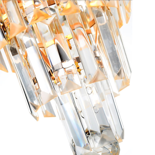 3/7 Lights Dining Room Ceiling Lamp with Layered Crystal Shade Modern Gold Chandelier Light, 18"/19.5" Wide Clearhalo 'Ceiling Lights' 'Chandeliers' 'Modern Chandeliers' 'Modern' Lighting' 215186