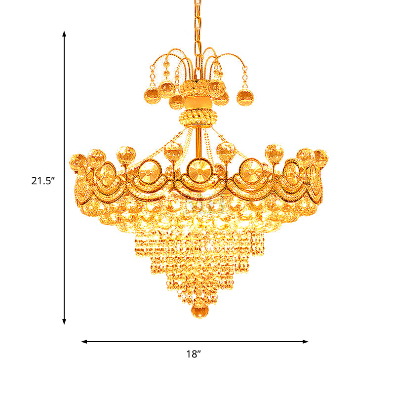 Crystal Cone Chandelier Light Modern 10 Lights Gold Ceiling Light for Dining Room Clearhalo 'Ceiling Lights' 'Chandeliers' 'Modern Chandeliers' 'Modern' Lighting' 215190