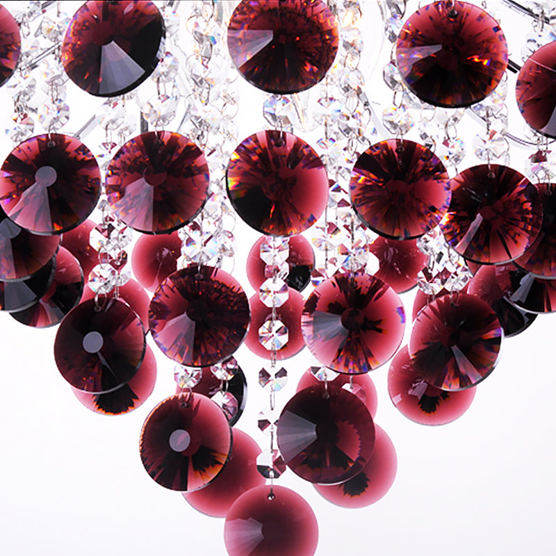 Bent Arm Frame Ceiling Light Fixture Modern Red Crystal 3 Lights Chrome Chandelier Light Clearhalo 'Ceiling Lights' 'Chandeliers' 'Modern Chandeliers' 'Modern' Lighting' 215195