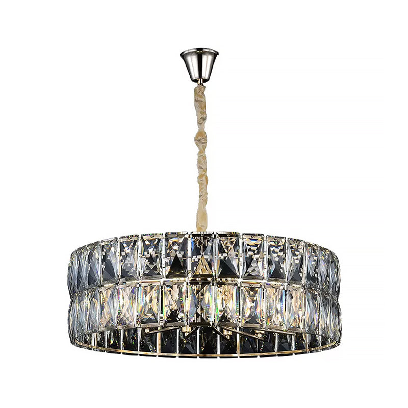 Faceted Crystal Drum Chandelier Light Postmodern 8 Lights Gold Hanging Ceiling Light Clearhalo 'Ceiling Lights' 'Chandeliers' 'Modern Chandeliers' 'Modern' Lighting' 215198