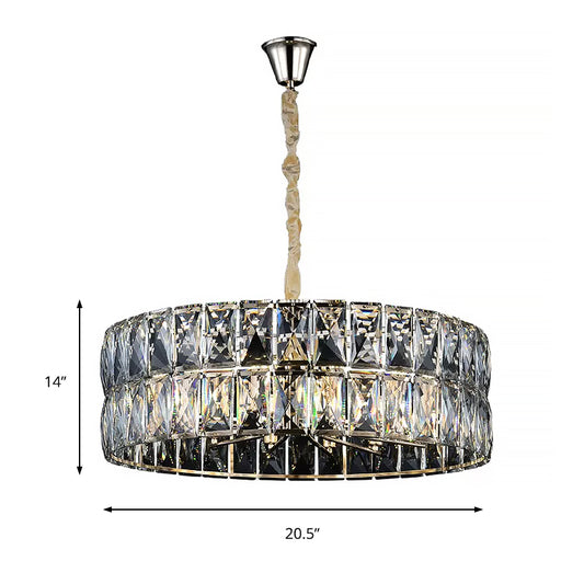 Faceted Crystal Drum Chandelier Light Postmodern 8 Lights Gold Hanging Ceiling Light Clearhalo 'Ceiling Lights' 'Chandeliers' 'Modern Chandeliers' 'Modern' Lighting' 215199