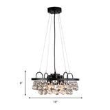 Black Round Hanging Light Fixture Vintage 4 Lights Metal Chandelier Light with Waterdrop Crystal Drop Clearhalo 'Ceiling Lights' 'Chandeliers' 'Glass shade' 'Glass' 'Modern Chandeliers' 'Modern' Lighting' 215203